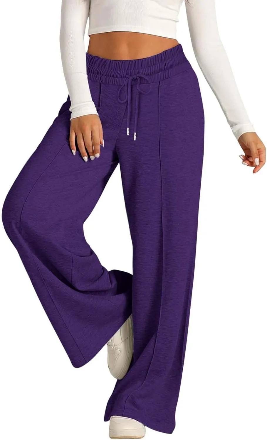 Women Wide Leg Sweatpant High Waisted Cotton Baggy Casual Drawstring Waist Yoga Joggers Pants with Pockets