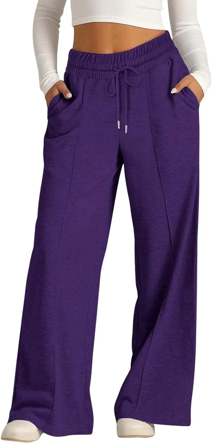 Women Wide Leg Sweatpant High Waisted Cotton Baggy Casual Drawstring Waist Yoga Joggers Pants with Pockets