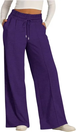 Women Wide Leg Sweatpant High Waisted Cotton Baggy Casual Drawstring Waist Yoga Joggers Pants with Pockets