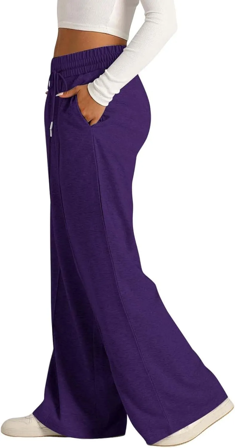 Women Wide Leg Sweatpant High Waisted Cotton Baggy Casual Drawstring Waist Yoga Joggers Pants with Pockets