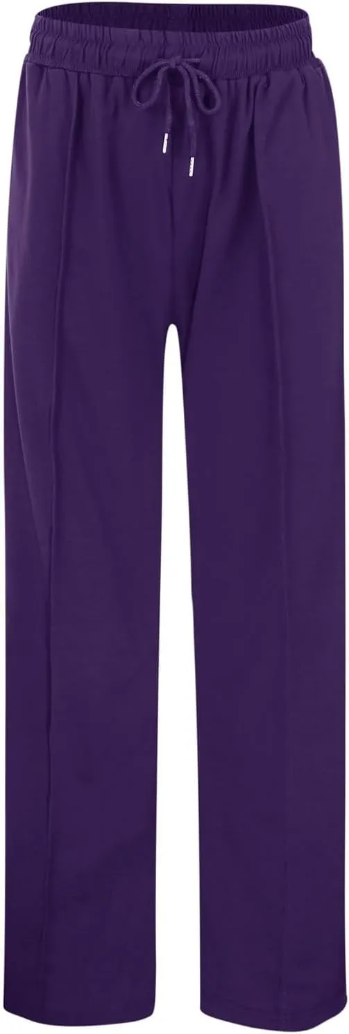 Women Wide Leg Sweatpant High Waisted Cotton Baggy Casual Drawstring Waist Yoga Joggers Pants with Pockets
