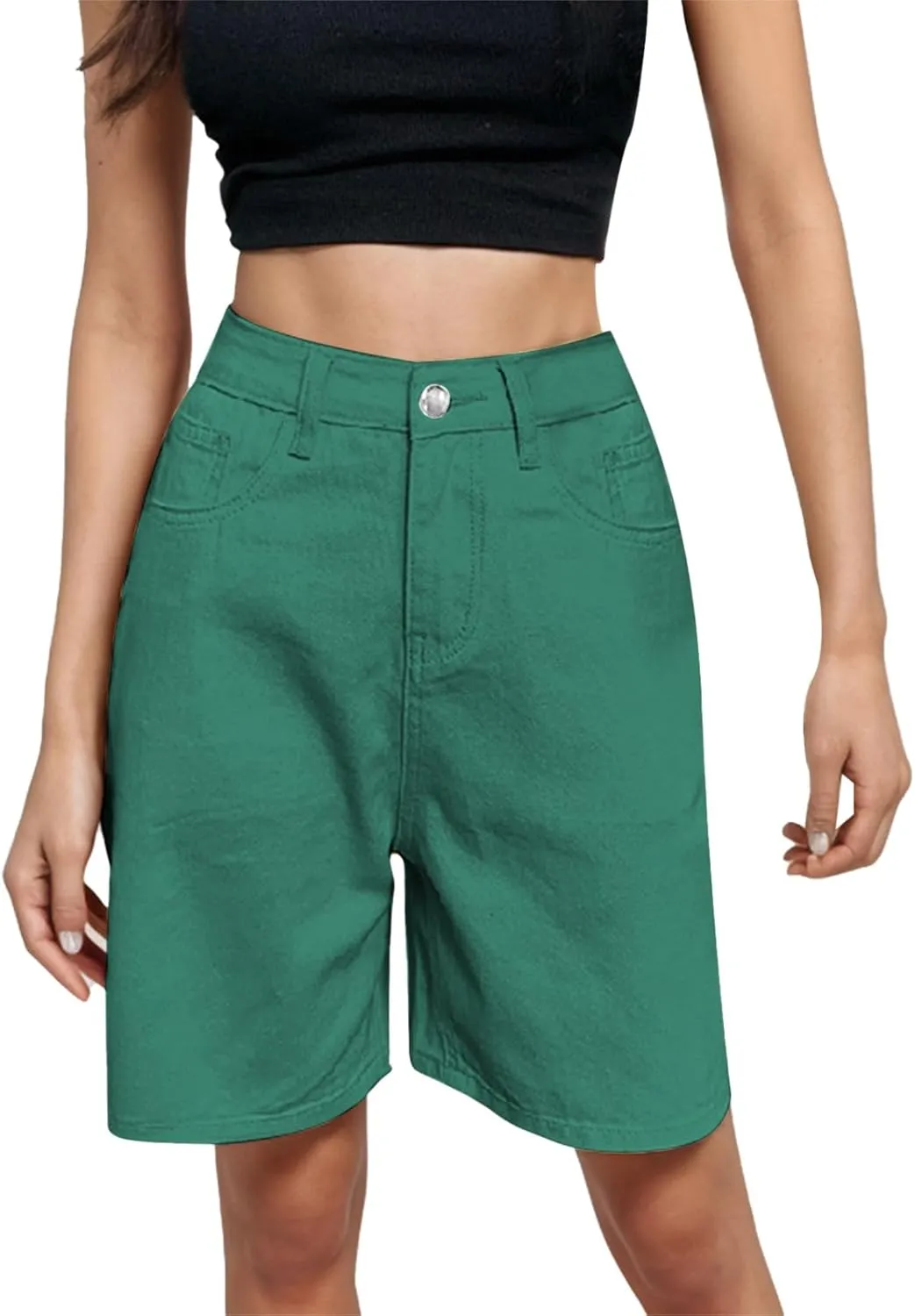 Womens Bermuda Denim Jean Jorts Casual Classic Fit High Waisted Cargo Shorts Lightweight Button Shorts with Pockets