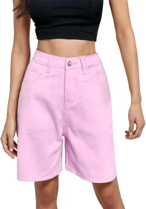 Womens Bermuda Denim Jean Jorts Casual Classic Fit High Waisted Cargo Shorts Lightweight Button Shorts with Pockets