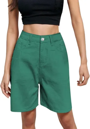 Womens Bermuda Denim Jean Jorts Casual Classic Fit High Waisted Cargo Shorts Lightweight Button Shorts with Pockets
