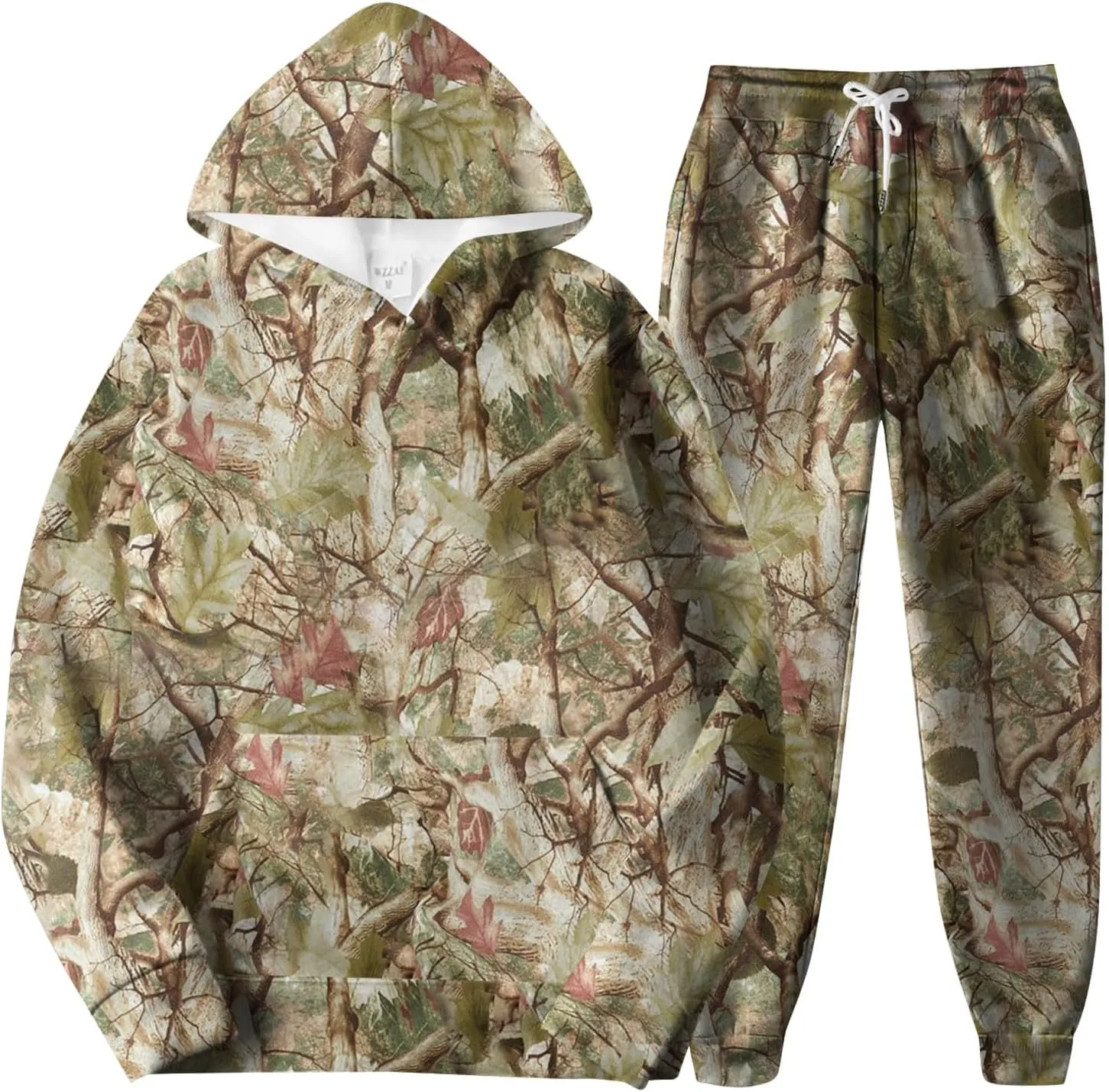 Women's Camo Sweatsuit Set - 2 Piece: Oversized Maple Leaf Print Hoodie & Sweatpants