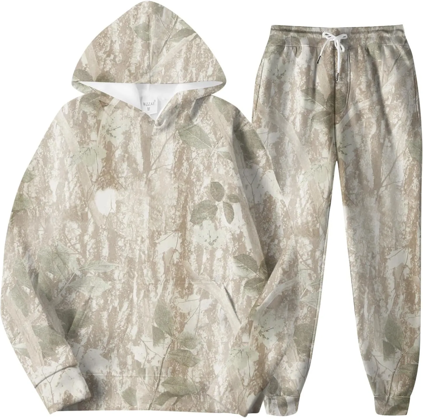 Women's Camo Sweatsuit Set - 2 Piece: Oversized Maple Leaf Print Hoodie & Sweatpants