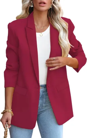 Womens Casual Loose Blazers Long Sleeve Pockets Work Office Jacket Blazer