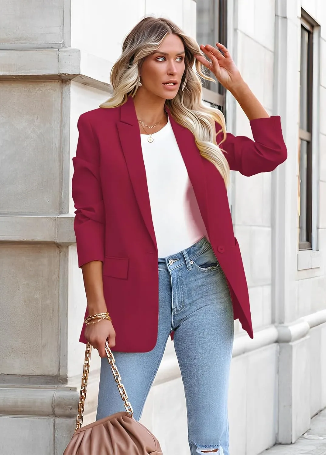Womens Casual Loose Blazers Long Sleeve Pockets Work Office Jacket Blazer