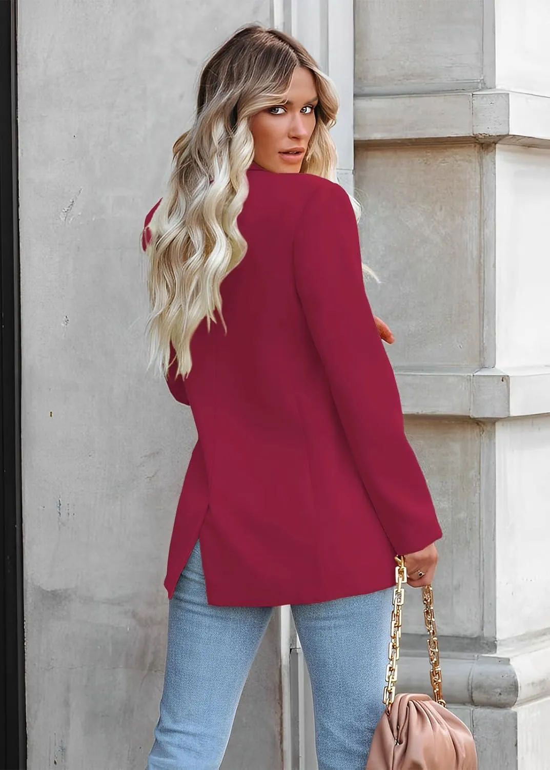 Womens Casual Loose Blazers Long Sleeve Pockets Work Office Jacket Blazer