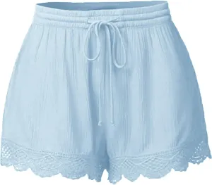 Womens Casual Shorts Drawstring Elastic Waist Summer Beach Shorts Quick-Dry Running Shorts