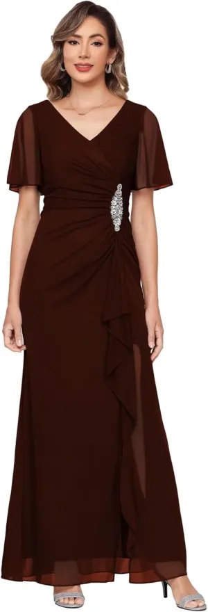 Womens Chiffon Mother of The Bride Dress 2025 Full Length Formal Dress with Ruffles LN118