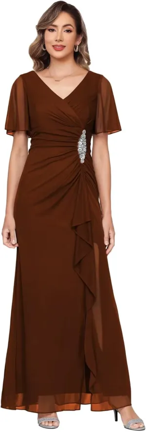 Womens Chiffon Mother of The Bride Dress 2025 Full Length Formal Dress with Ruffles LN118