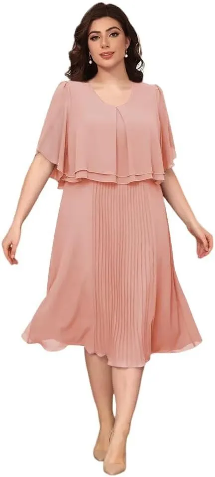 Womens Chiffon Mother of The Bride Dress 2025 Knee Length Formal Dress with Pleats LN119