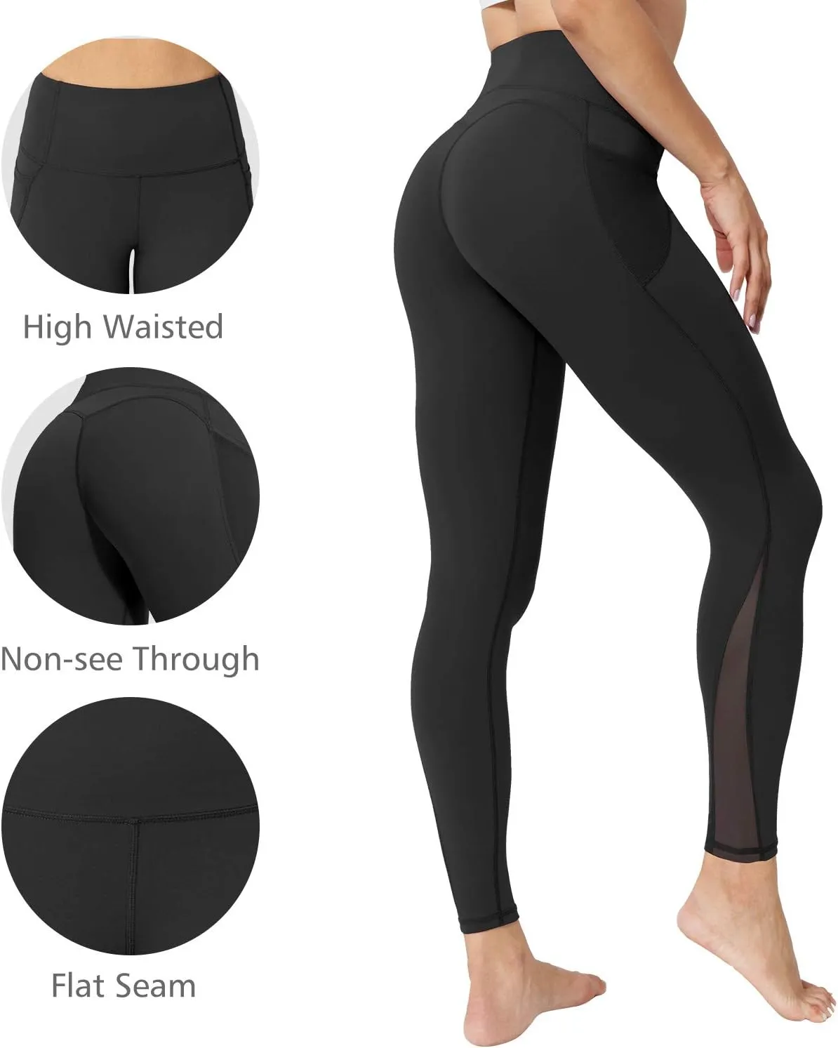 Women's Compression Workout Leggings with Side Pockets High Waisted Tummy Control Hip Lift Yoga Pants Activewear