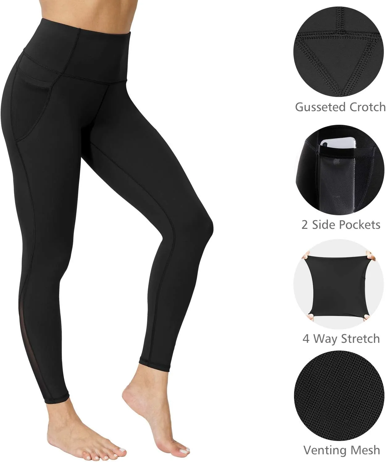 Women's Compression Workout Leggings with Side Pockets High Waisted Tummy Control Hip Lift Yoga Pants Activewear