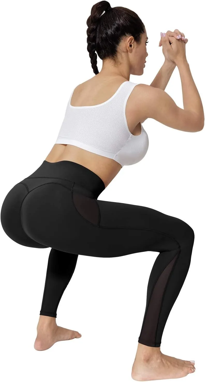 Women's Compression Workout Leggings with Side Pockets High Waisted Tummy Control Hip Lift Yoga Pants Activewear