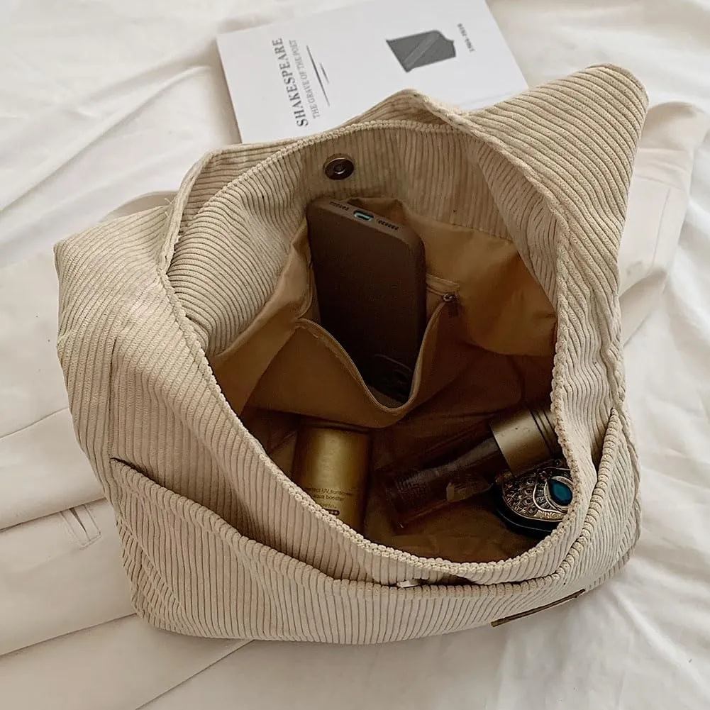 Womens Corduroy Tote Bag Hobo Bags Purse Corduroy Shoulder Bag Casual Shopping Work School Handbags