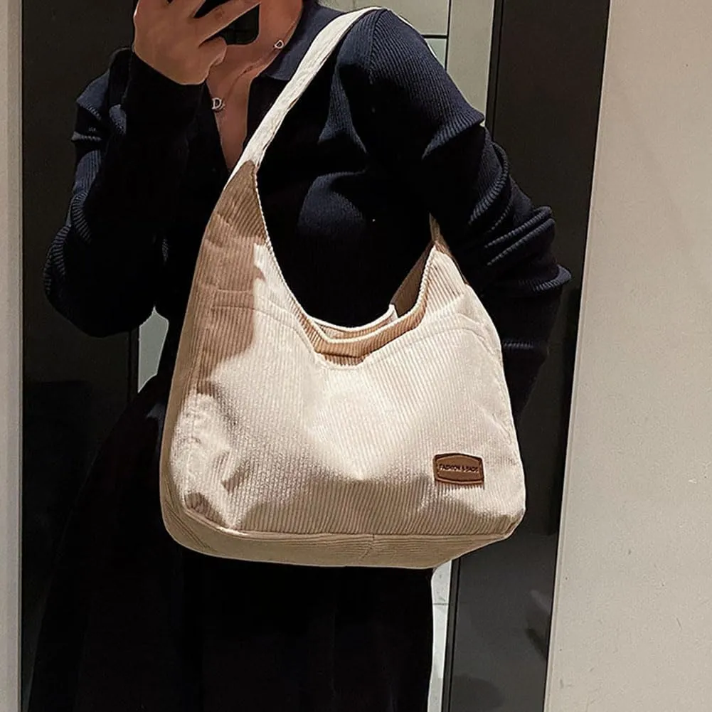 Womens Corduroy Tote Bag Hobo Bags Purse Corduroy Shoulder Bag Casual Shopping Work School Handbags