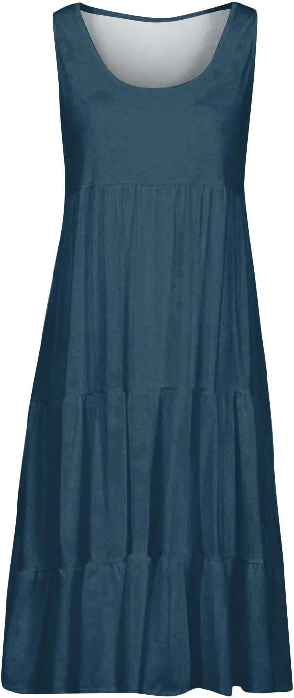 Womens Dresses Spring Dresses for Women 2024 Pleated Bohemian Dresses Cute Sleeveless Flowing Beach Straight T-Shirt