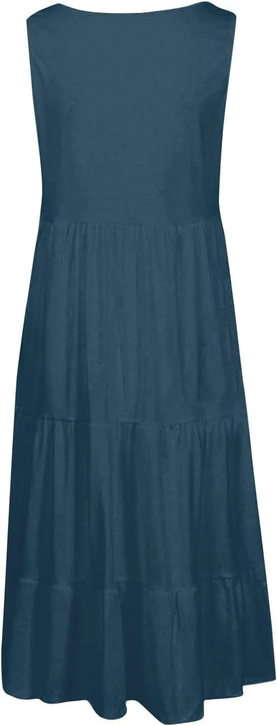 Womens Dresses Spring Dresses for Women 2024 Pleated Bohemian Dresses Cute Sleeveless Flowing Beach Straight T-Shirt