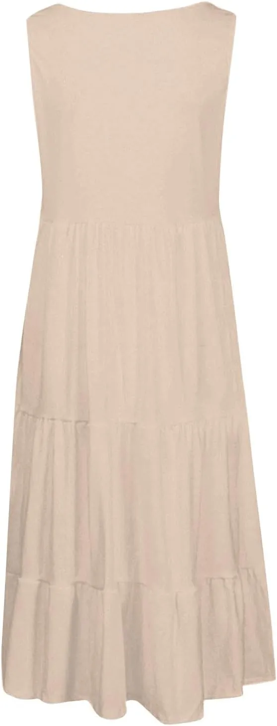Womens Dresses Spring Dresses for Women 2024 Pleated Bohemian Dresses Cute Sleeveless Flowing Beach Straight T-Shirt