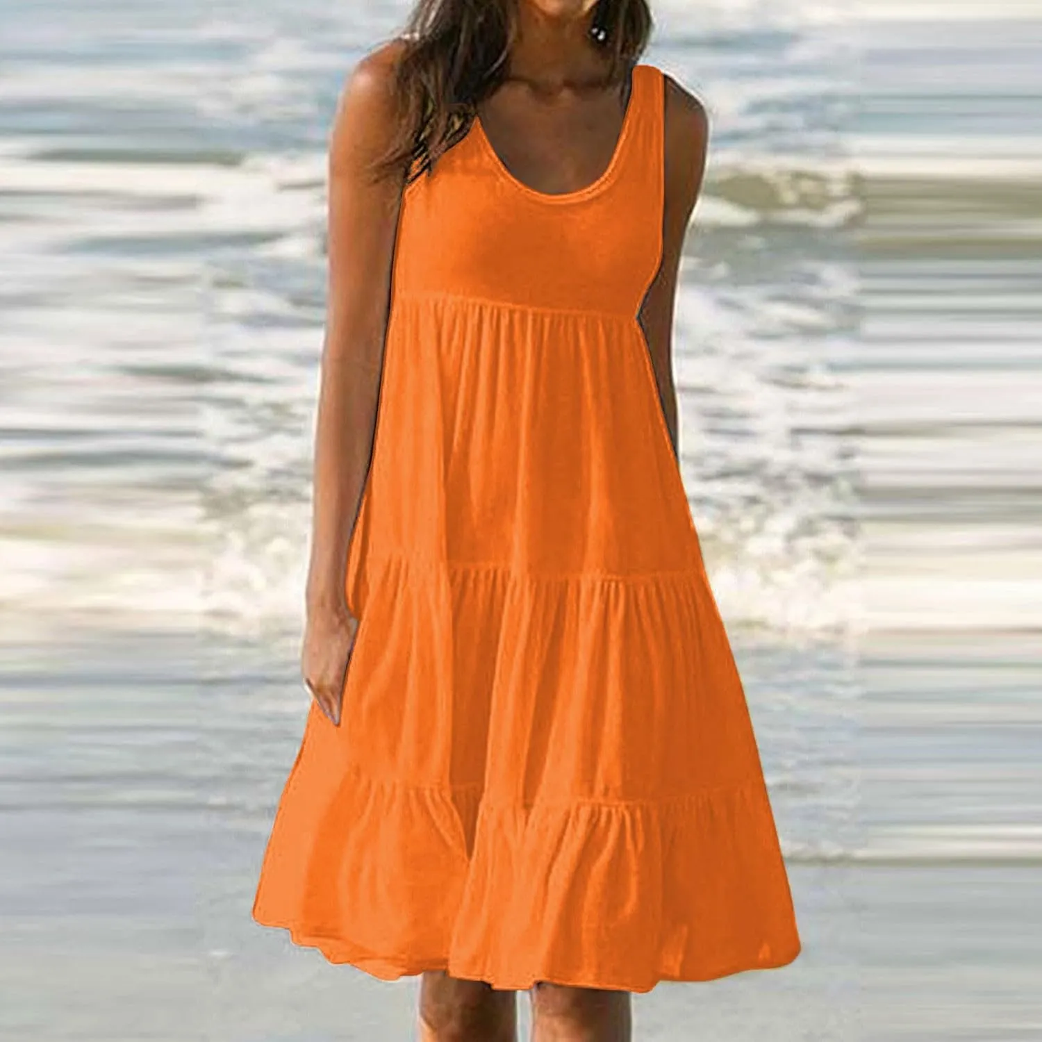 Womens Dresses Spring Dresses for Women 2024 Pleated Bohemian Dresses Cute Sleeveless Flowing Beach Straight T-Shirt
