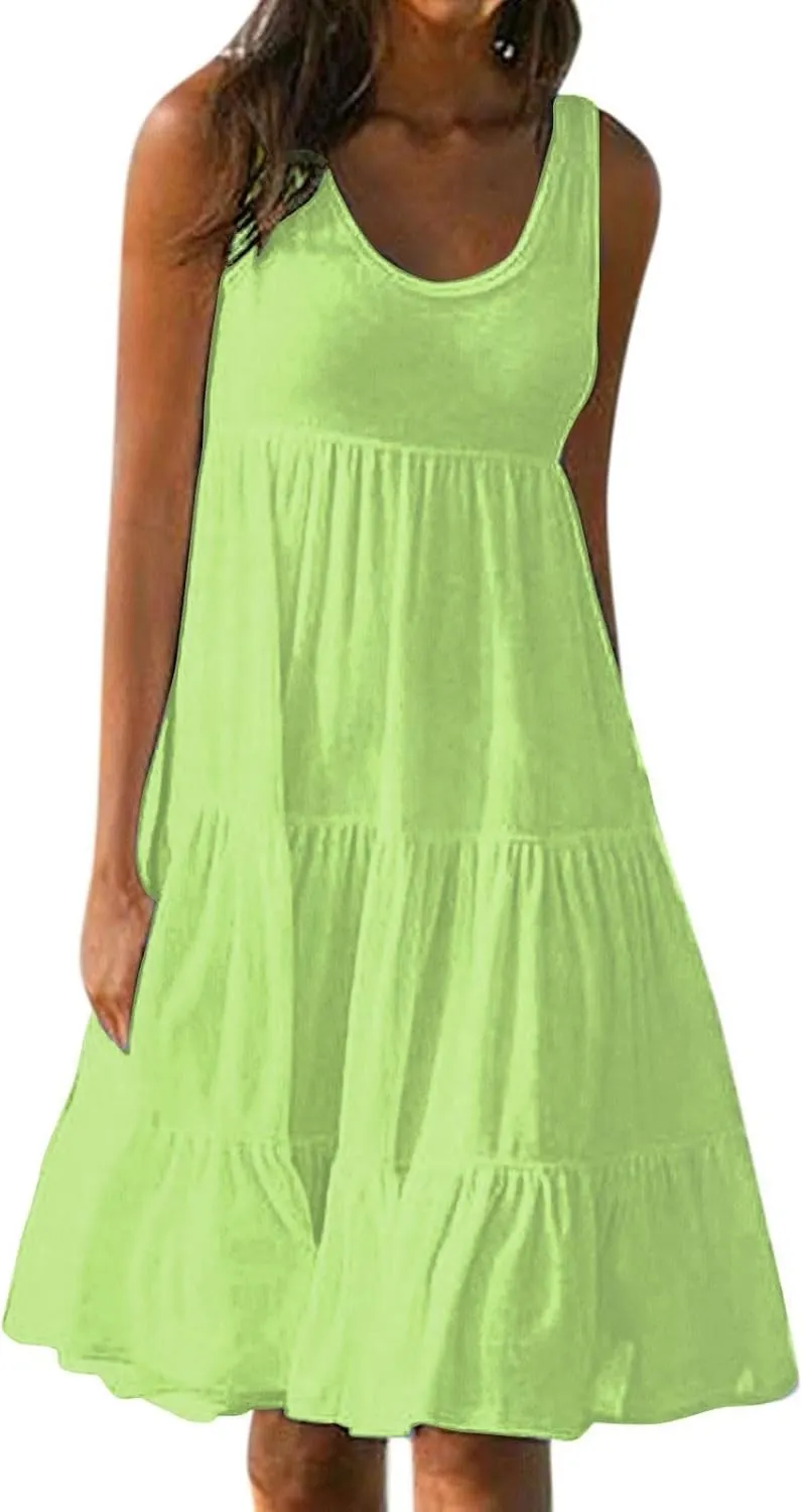 Womens Dresses Spring Dresses for Women 2024 Pleated Bohemian Dresses Cute Sleeveless Flowing Beach Straight T-Shirt