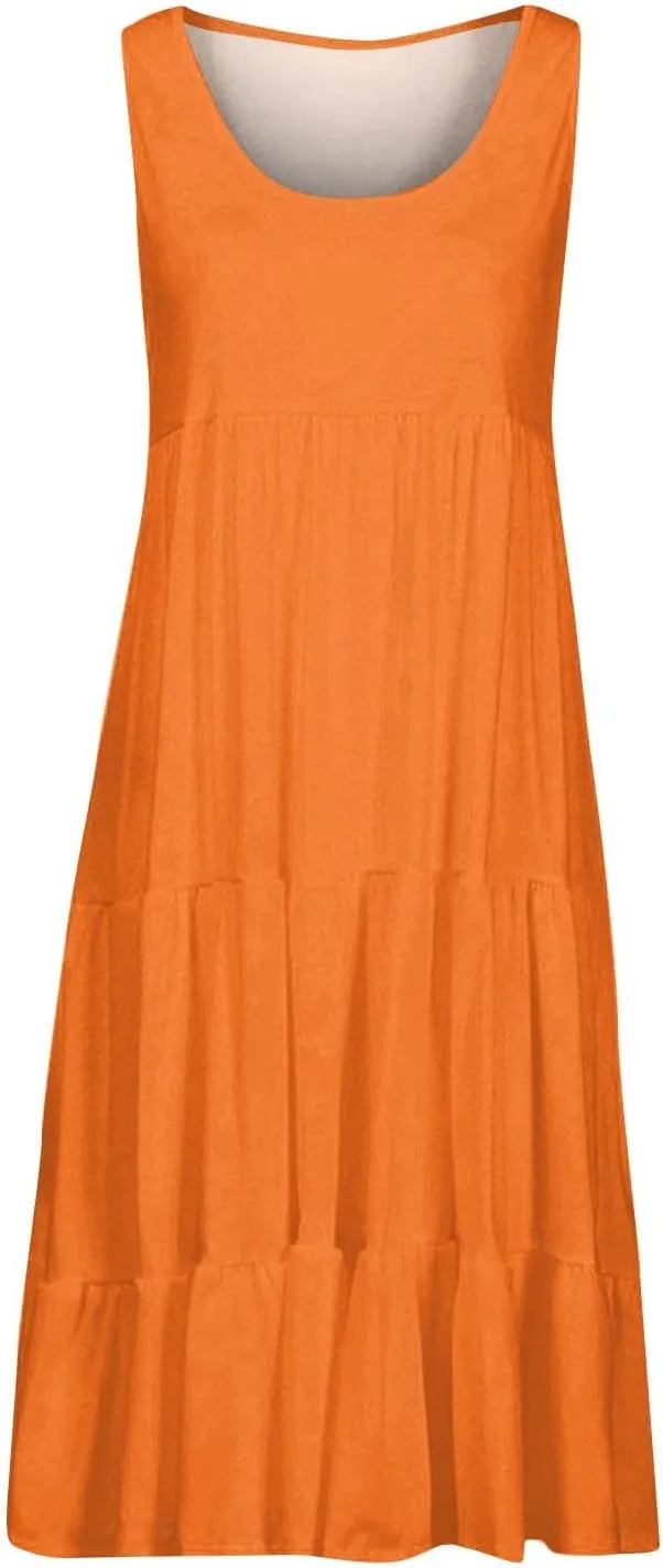 Womens Dresses Spring Dresses for Women 2024 Pleated Bohemian Dresses Cute Sleeveless Flowing Beach Straight T-Shirt