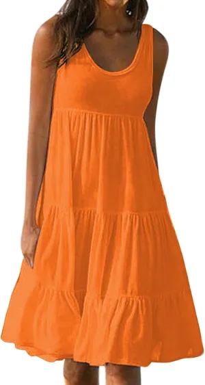 Womens Dresses Spring Dresses for Women 2024 Pleated Bohemian Dresses Cute Sleeveless Flowing Beach Straight T-Shirt