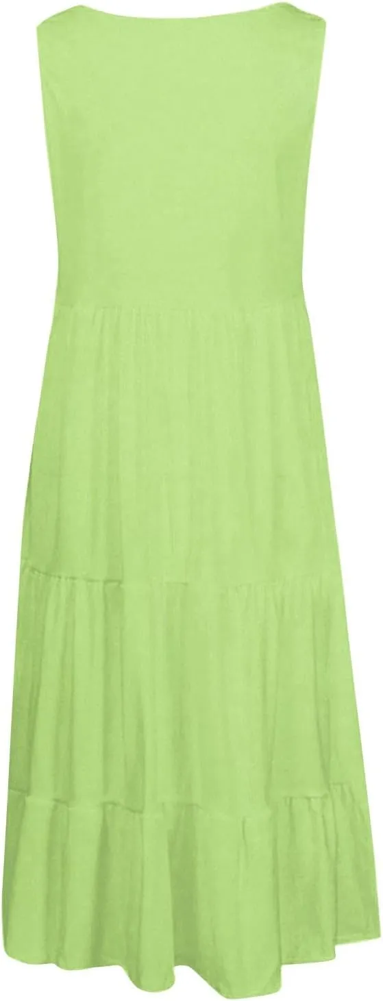 Womens Dresses Spring Dresses for Women 2024 Pleated Bohemian Dresses Cute Sleeveless Flowing Beach Straight T-Shirt
