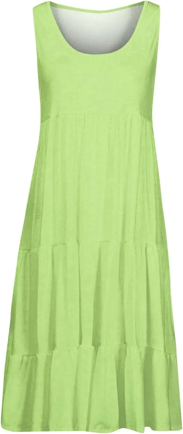 Womens Dresses Spring Dresses for Women 2024 Pleated Bohemian Dresses Cute Sleeveless Flowing Beach Straight T-Shirt
