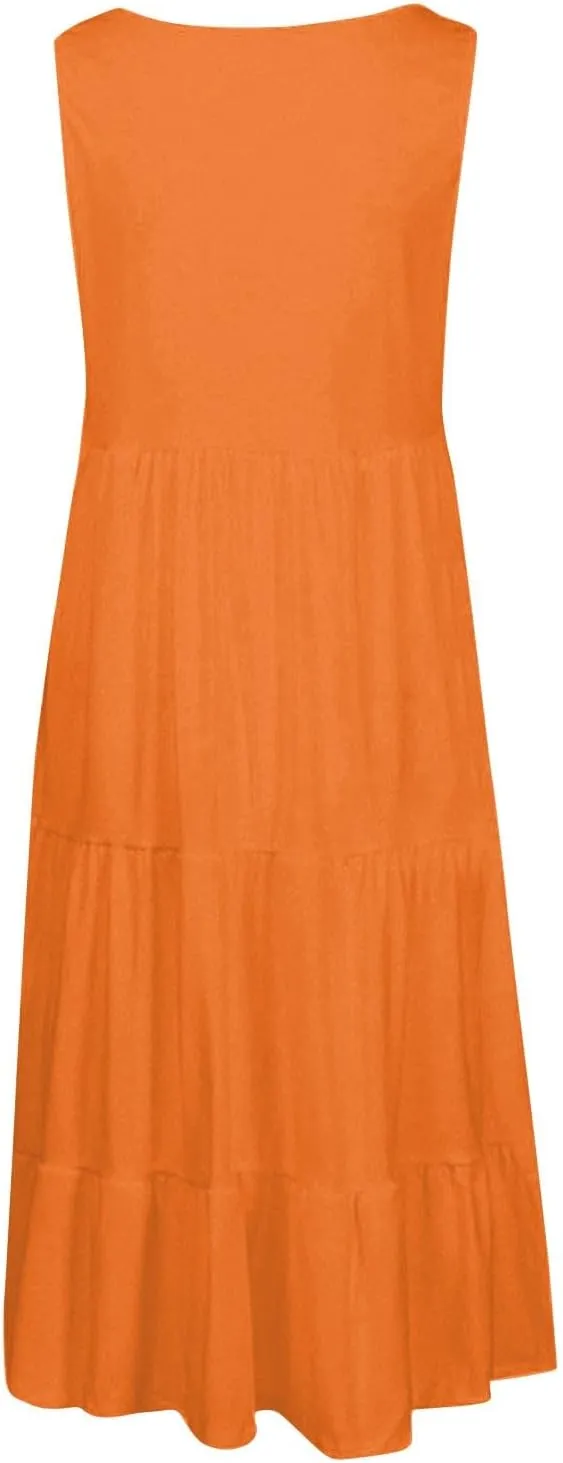 Womens Dresses Spring Dresses for Women 2024 Pleated Bohemian Dresses Cute Sleeveless Flowing Beach Straight T-Shirt