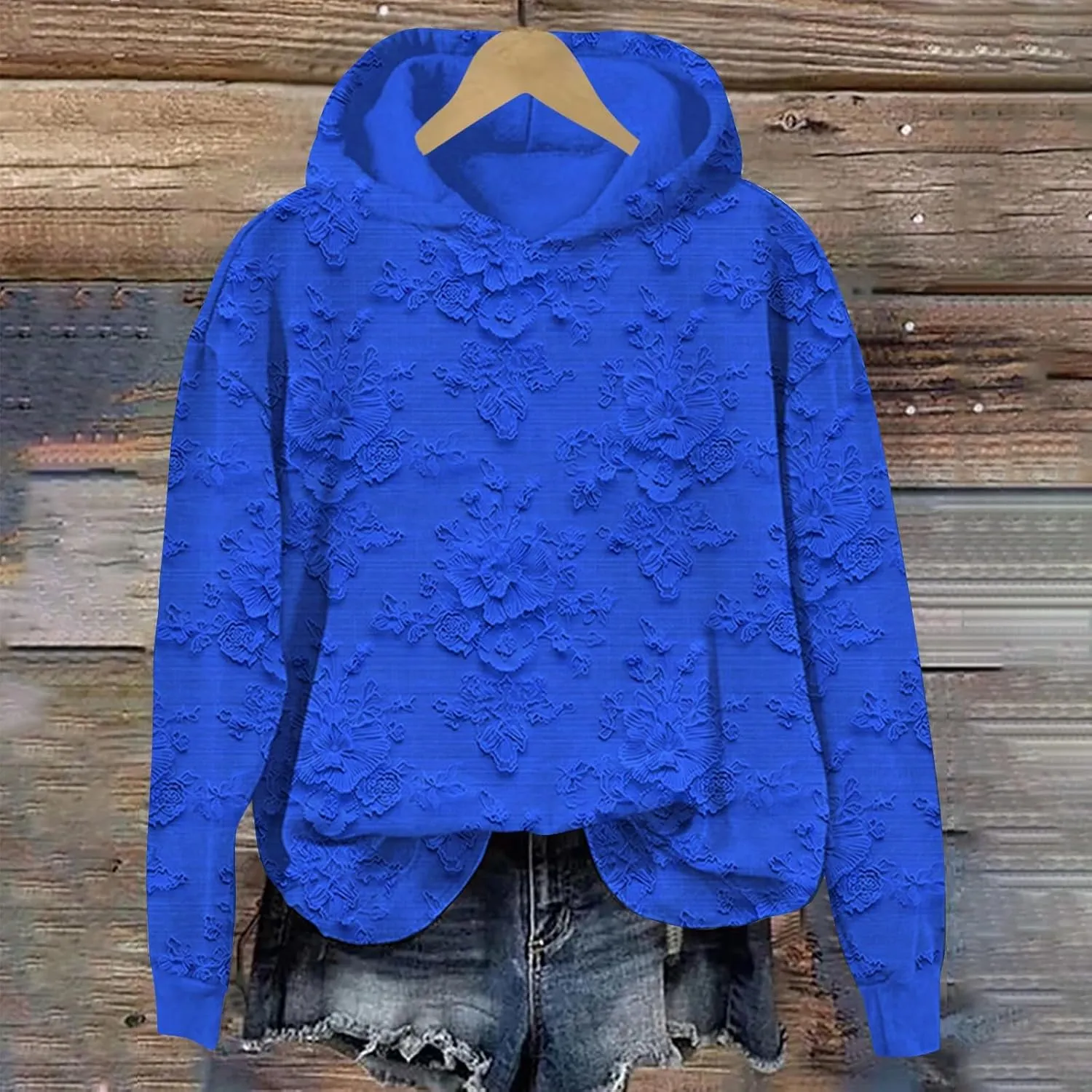 Womens Floral Lace Printed Hoodies Oversized Long Sleeve Pullover Sweatshirt Soft Fall Winter Athleisure Outfits