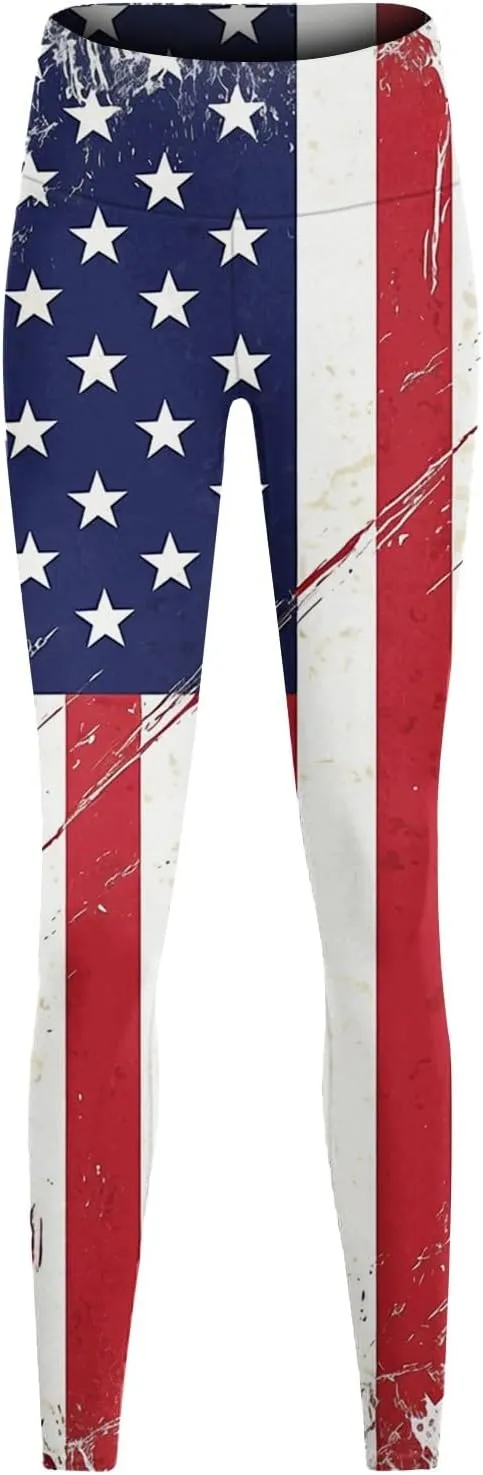 Womens High Waist American Flag Leggings Cute Slim Fit Yoga Sport Active Pants Stripes Patriotic Tights
