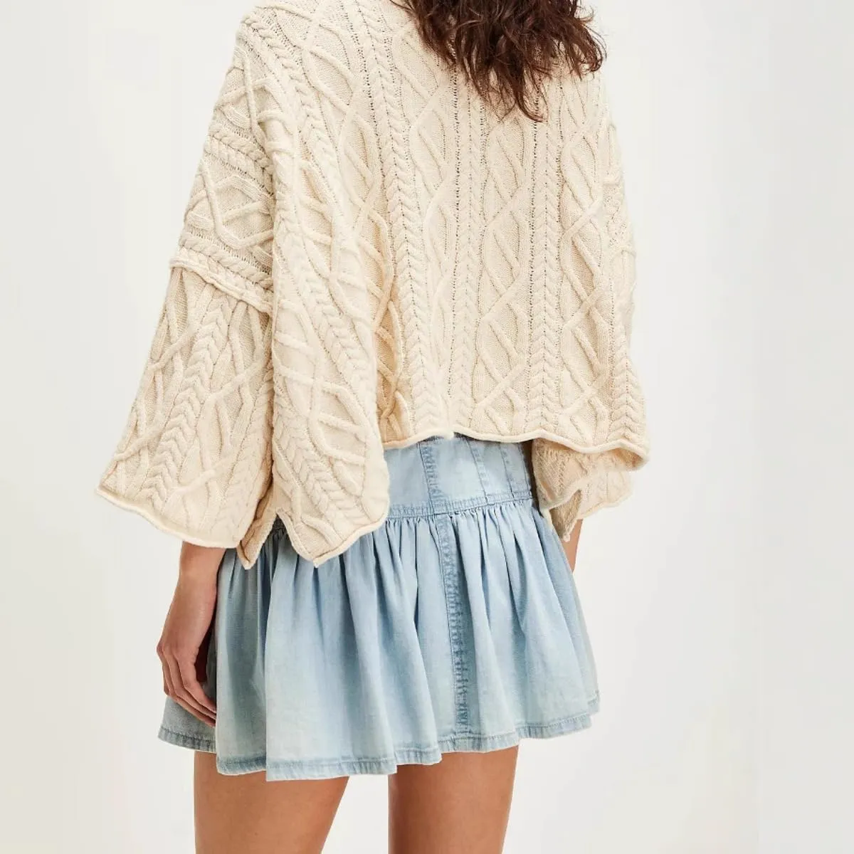 Women's High Waisted Mini Denim Skirt Button Up Pleated Ruffle, and Drawstring Design A-Line Short Jean Y2K Skirt