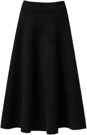 Women's Knitted Pleated Skirt Midi Elastic High Waist A-Line Sweater Winter Wool Long Mom Skirt