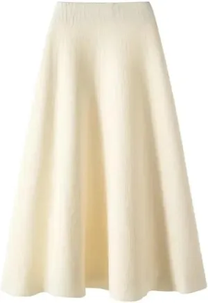 Women's Knitted Pleated Skirt Midi Elastic High Waist A-Line Sweater Winter Wool Long Mom Skirt