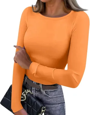 Women's Long Sleeve Fleece Lined Thermal Underwear Lightweight Crew Neck Baselayer Shirt Premium Comfort Winter Tops