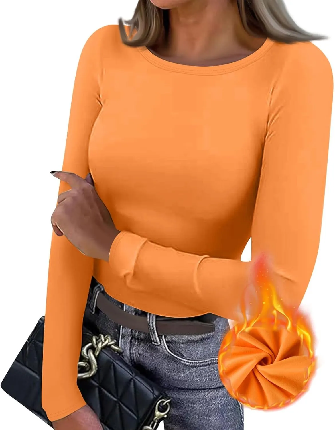 Women's Long Sleeve Fleece Lined Thermal Underwear Lightweight Crew Neck Baselayer Shirt Premium Comfort Winter Tops