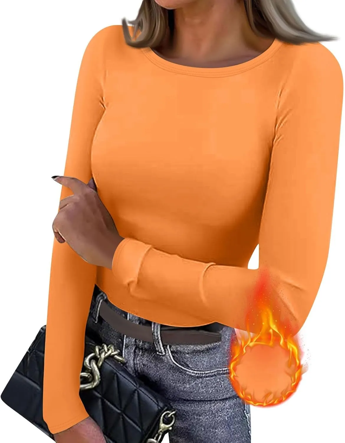 Women's Long Sleeve Fleece Lined Thermal Underwear Lightweight Crew Neck Baselayer Shirt Premium Comfort Winter Tops