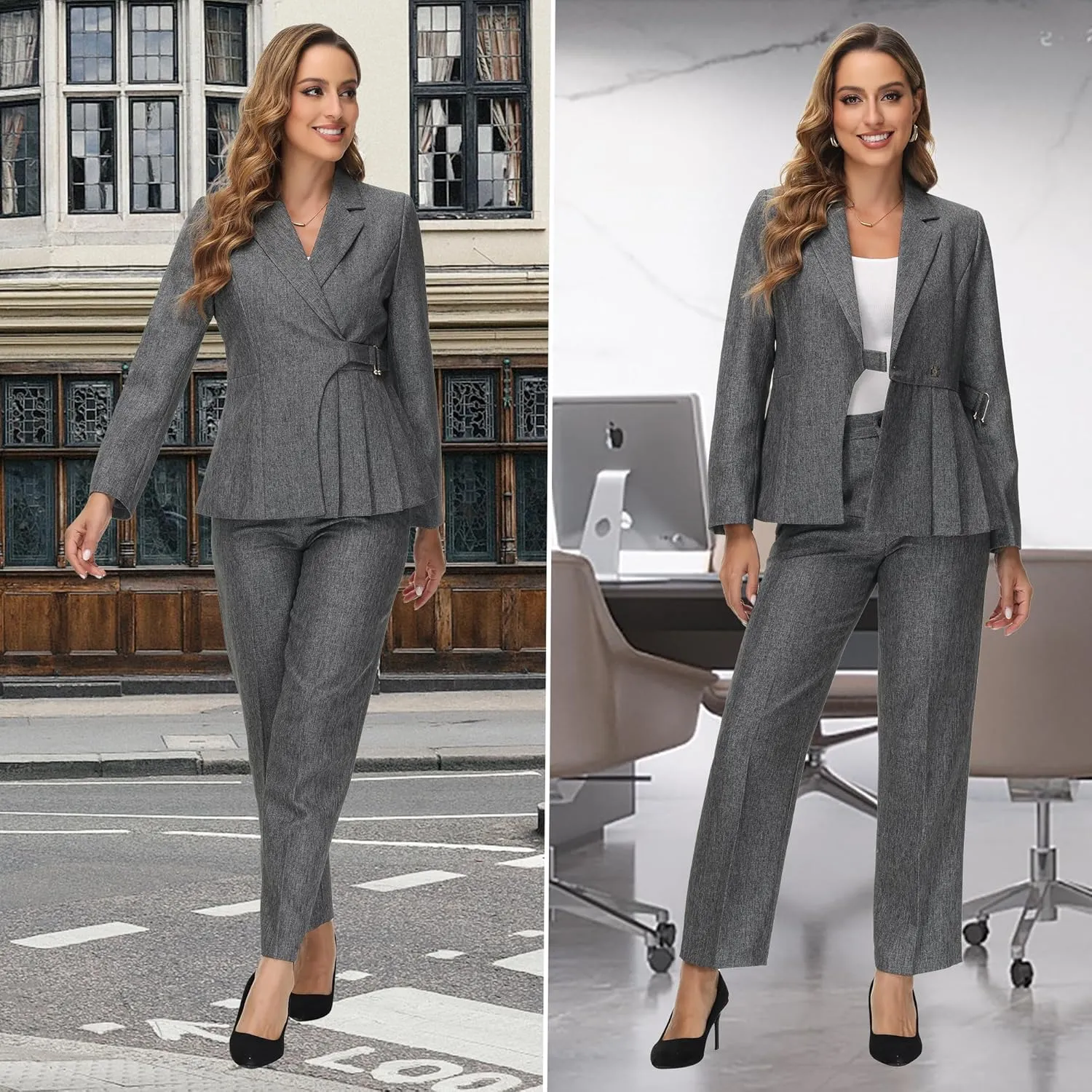 Women's Pants Suit Solid Jacket 2 Piece Set Irregular Blazer Suit Business Casual