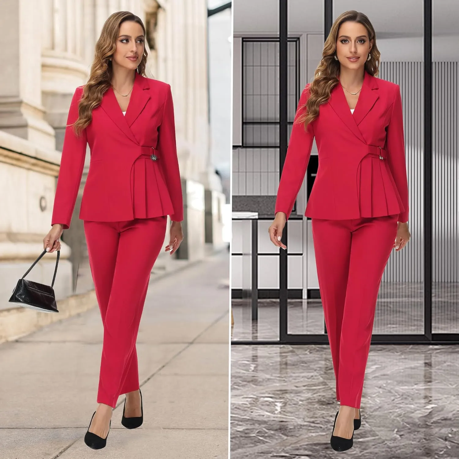 Women's Pants Suit Solid Jacket 2 Piece Set Irregular Blazer Suit Business Casual