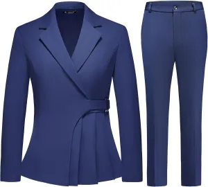 Women's Pants Suit Solid Jacket 2 Piece Set Irregular Blazer Suit Business Casual