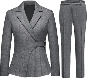 Women's Pants Suit Solid Jacket 2 Piece Set Irregular Blazer Suit Business Casual