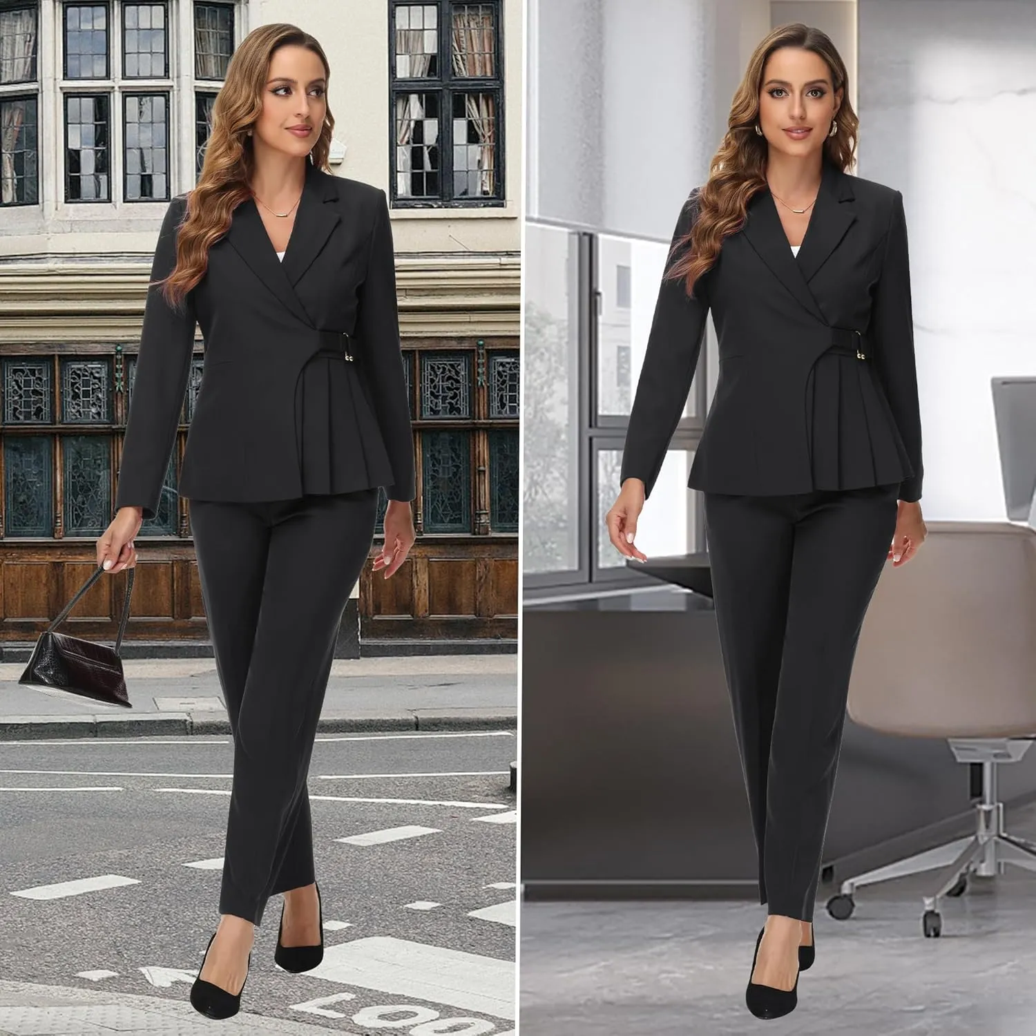 Women's Pants Suit Solid Jacket 2 Piece Set Irregular Blazer Suit Business Casual
