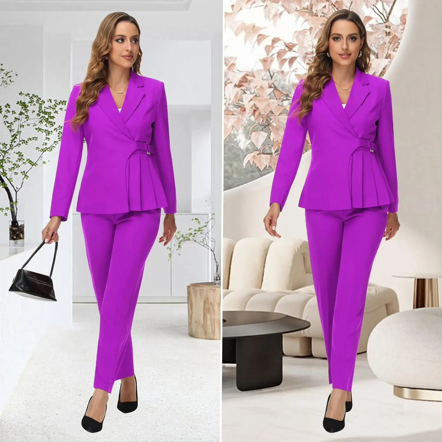 Women's Pants Suit Solid Jacket 2 Piece Set Irregular Blazer Suit Business Casual