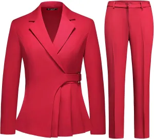 Women's Pants Suit Solid Jacket 2 Piece Set Irregular Blazer Suit Business Casual