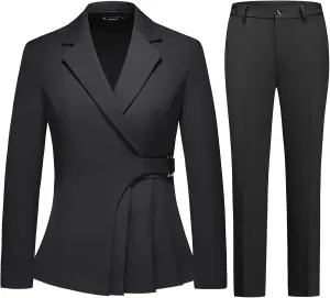 Women's Pants Suit Solid Jacket 2 Piece Set Irregular Blazer Suit Business Casual