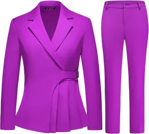 Women's Pants Suit Solid Jacket 2 Piece Set Irregular Blazer Suit Business Casual