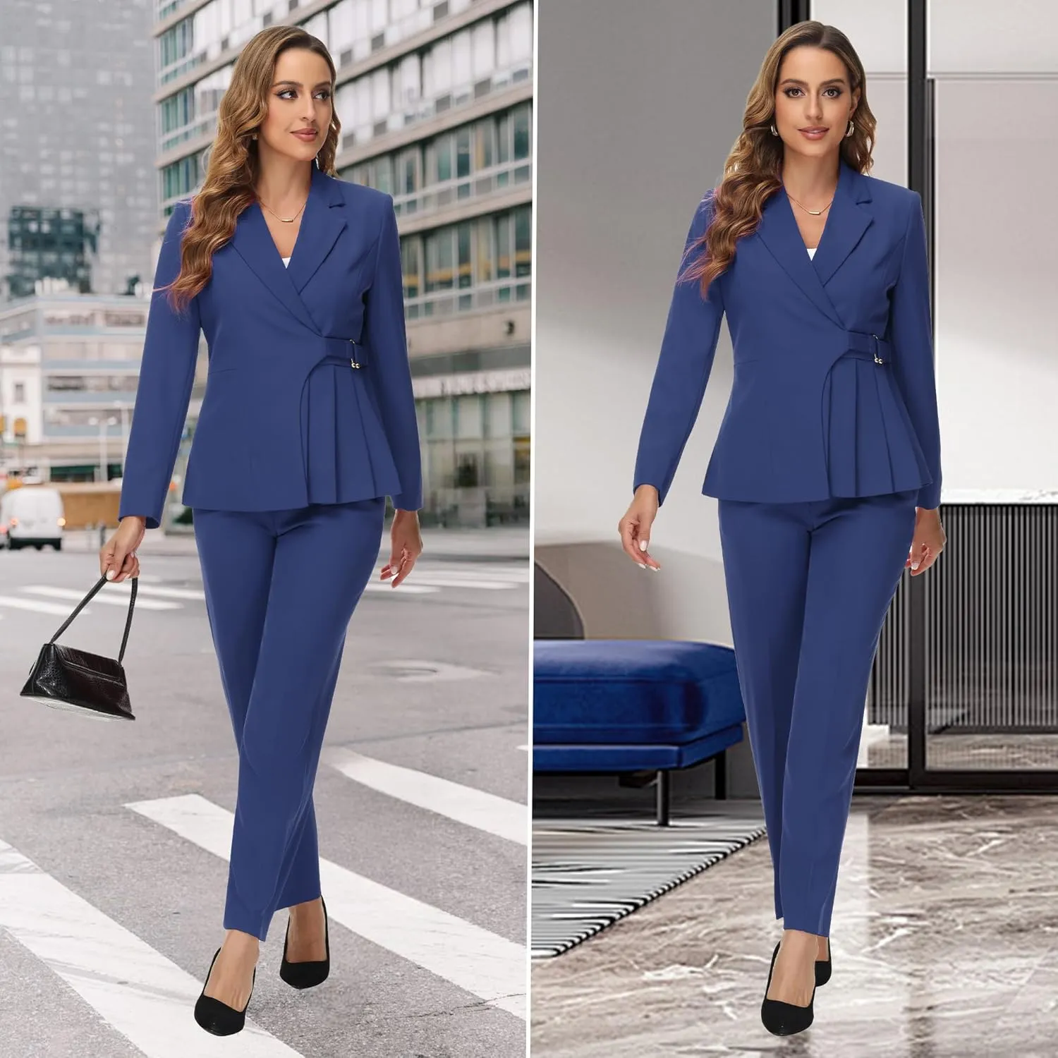 Women's Pants Suit Solid Jacket 2 Piece Set Irregular Blazer Suit Business Casual